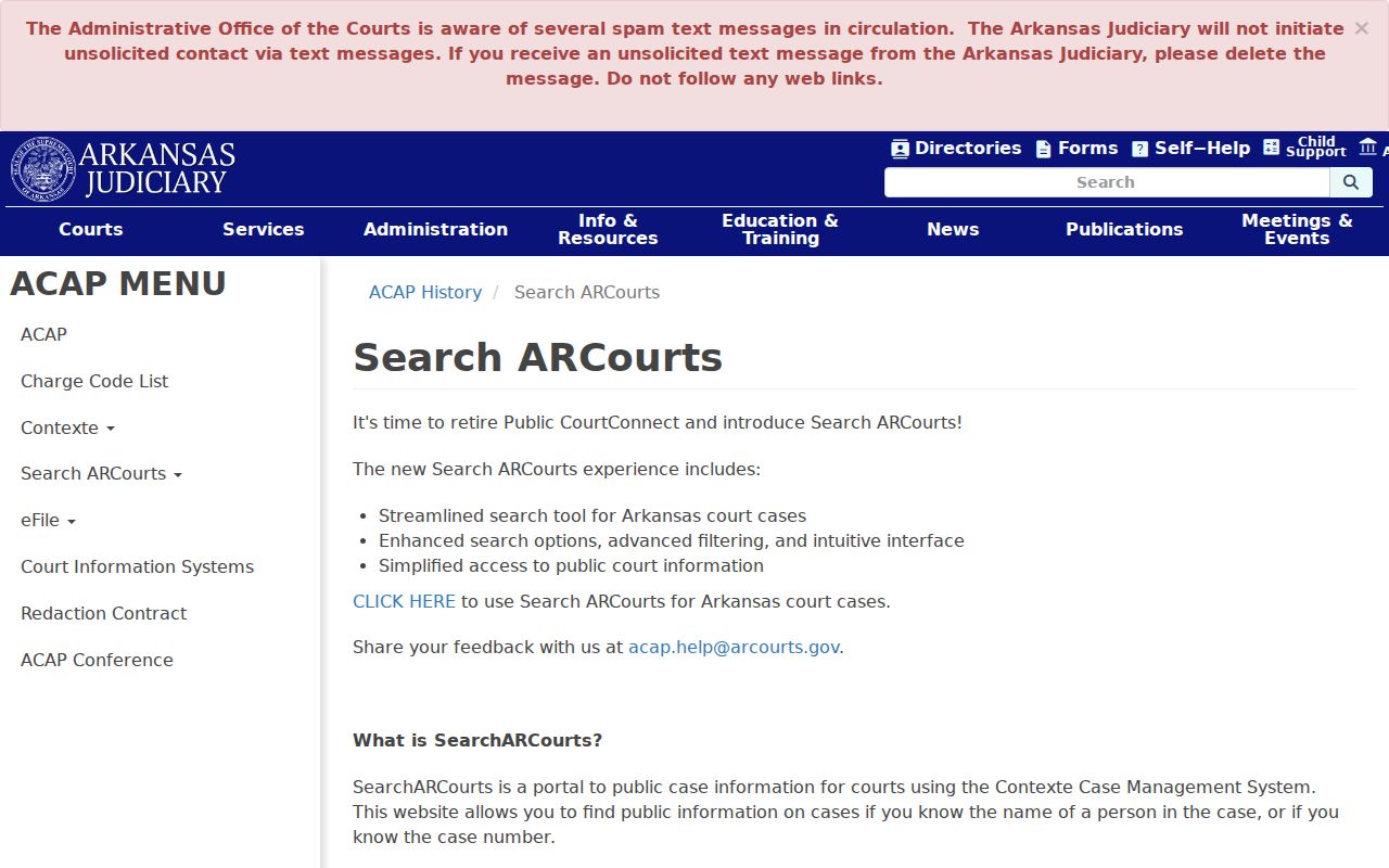 Arkansas Judiciary Search ARCourts migration and case-search help